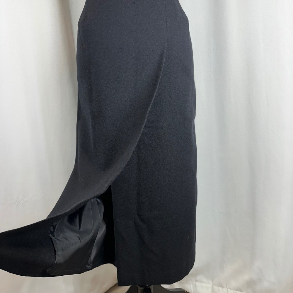 Vintage Harvé Benard Black Wool Maxi Skirt Women's Size 8 Asymmetrical Vent - Picture 6 of 10